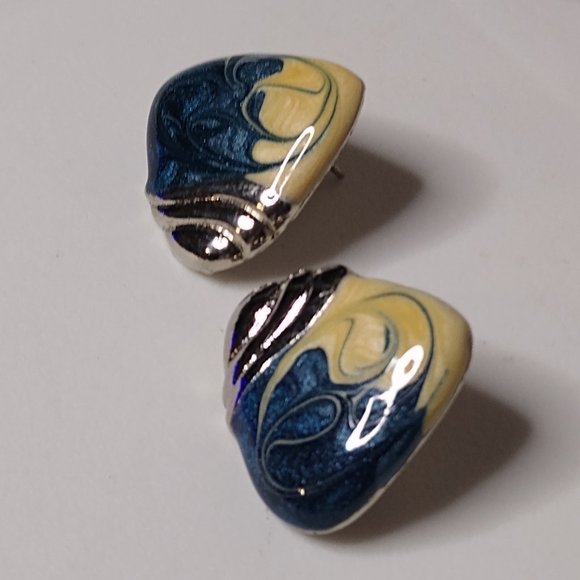Vintage Blue And Cream Triangular Stud Earrings - Picture 1 of 13